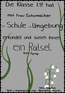 Dieses Bild zeigt das Deckblatt des Rätsels der Klasse E12f von Frau Schumacher.