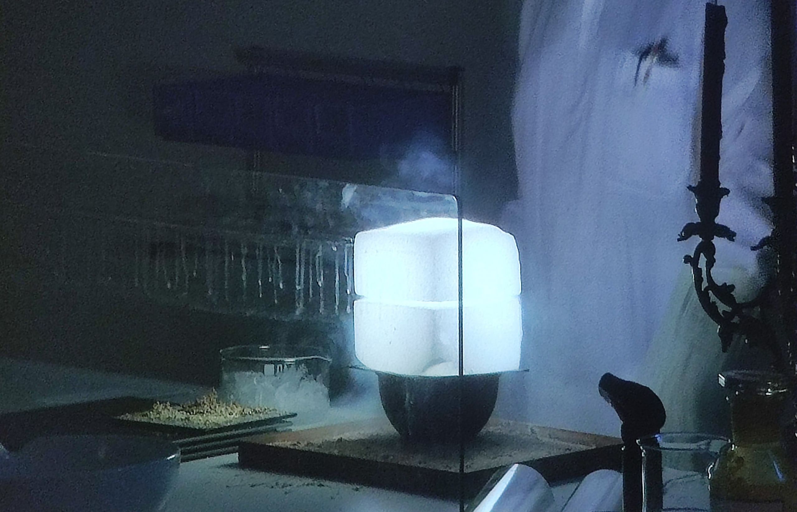 Das Foto zeigt ein Experiment der Weihnachtsvorlesung, bei dem Feuer im Eis zu bewundern war.