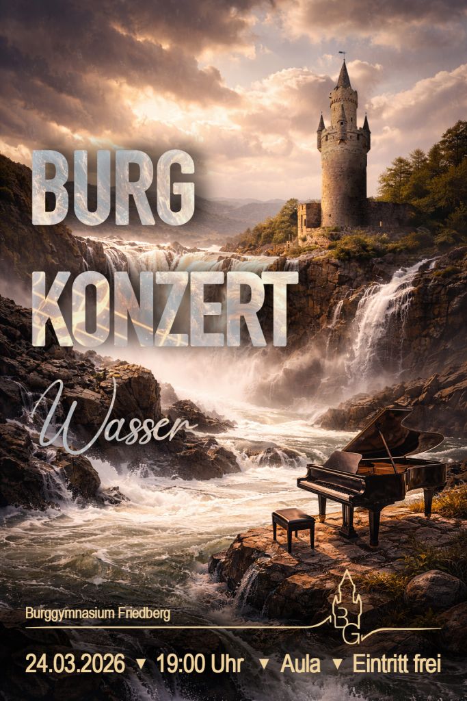 Das Bild zeigt das Ankündungsplakat des Burgkonzerts "Wasser".
