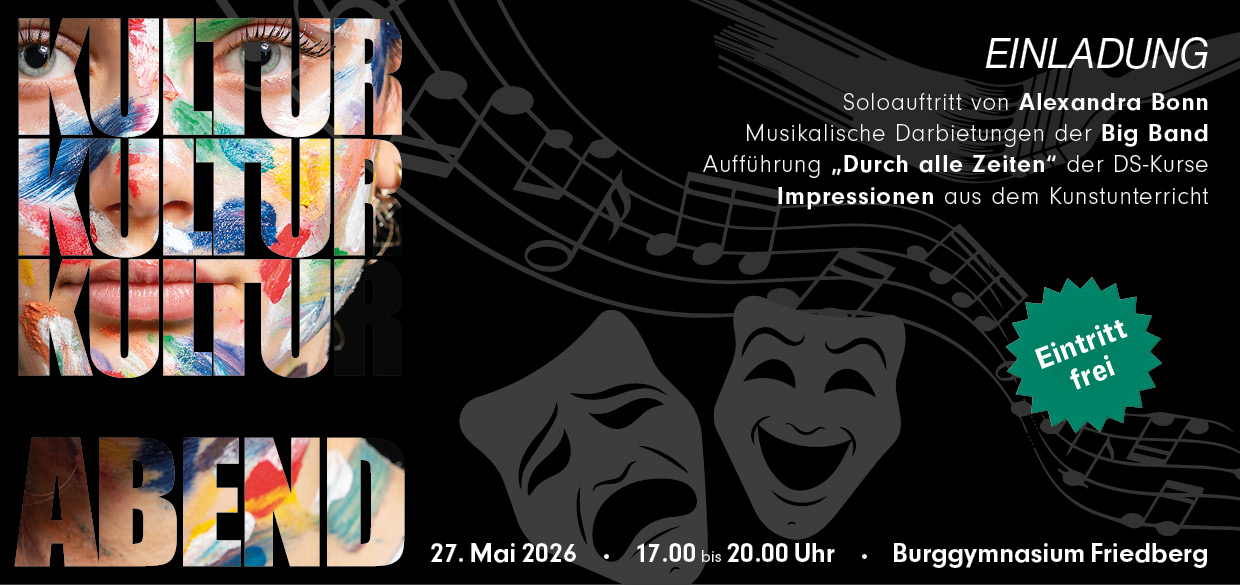 Dieses Bild zeigt den Veranstaltungsflyer für den Kulturabend des Burggymnasiums.